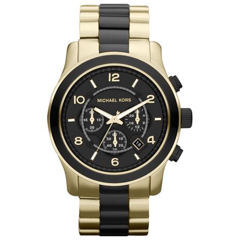 michael kors black and golden stainless steel runway chronograph watch